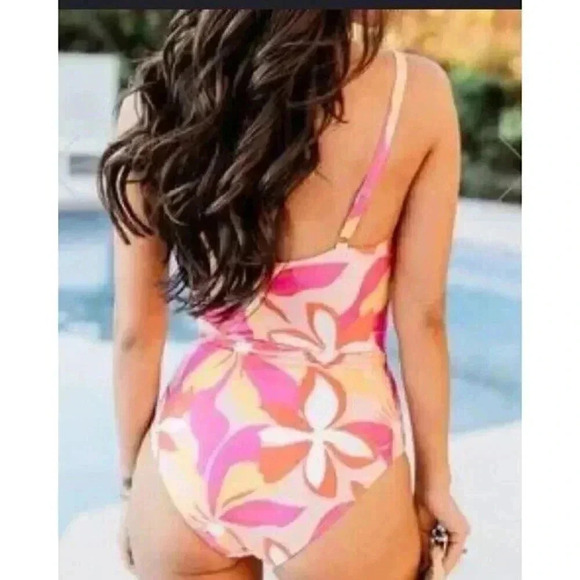 Women's Bathing Suit Pink Lily Tropic Like Hot One Piece Swimsuit  Size L NEW - Picture 2 of 13